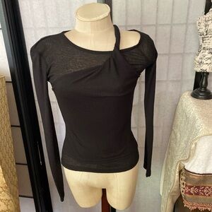 ZARA NWT JR M Black Fabric Overlay Assymet. Top w/ Twist Strap